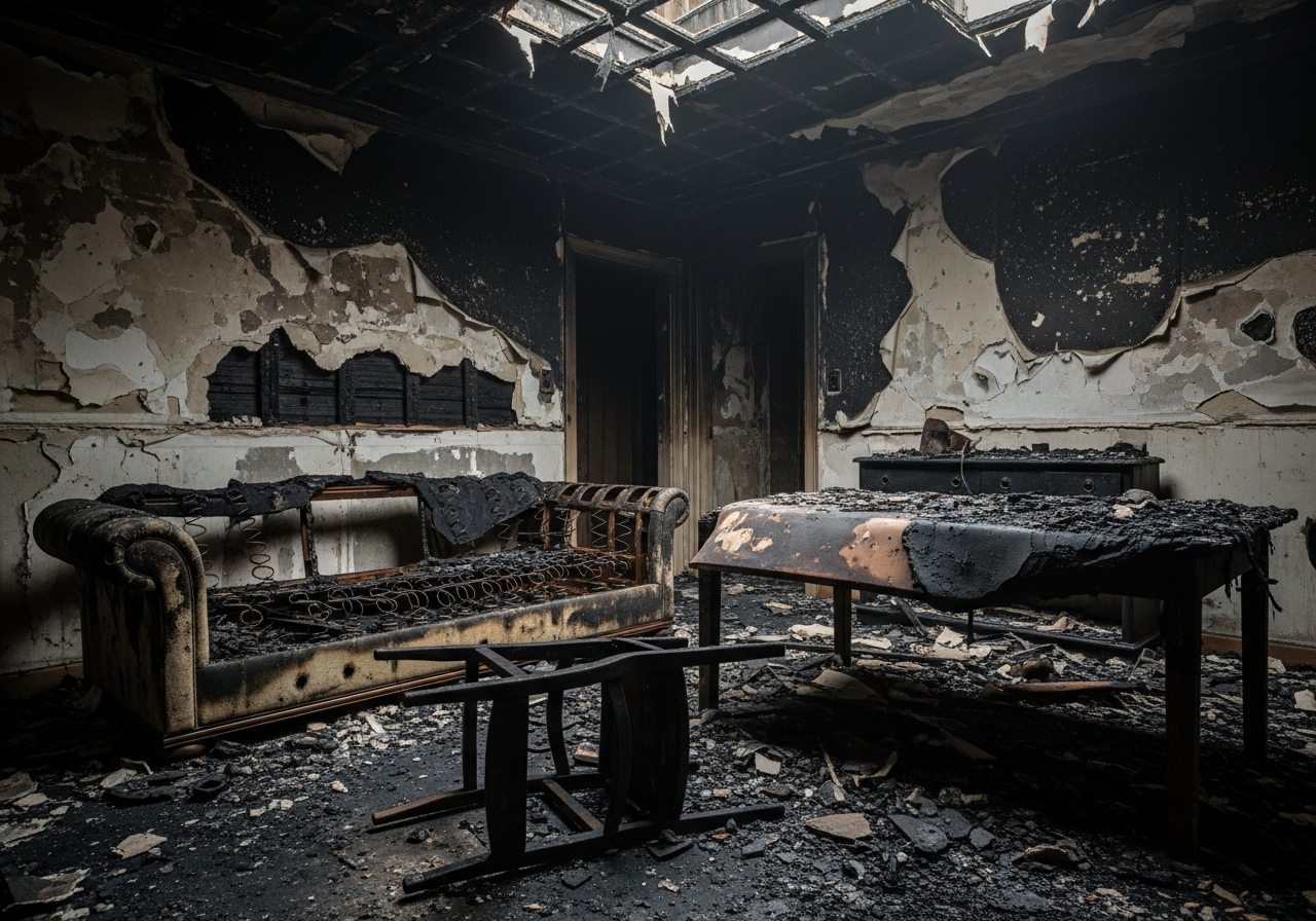 Fire and smoke damage restoration in progress in Houston home kitchen