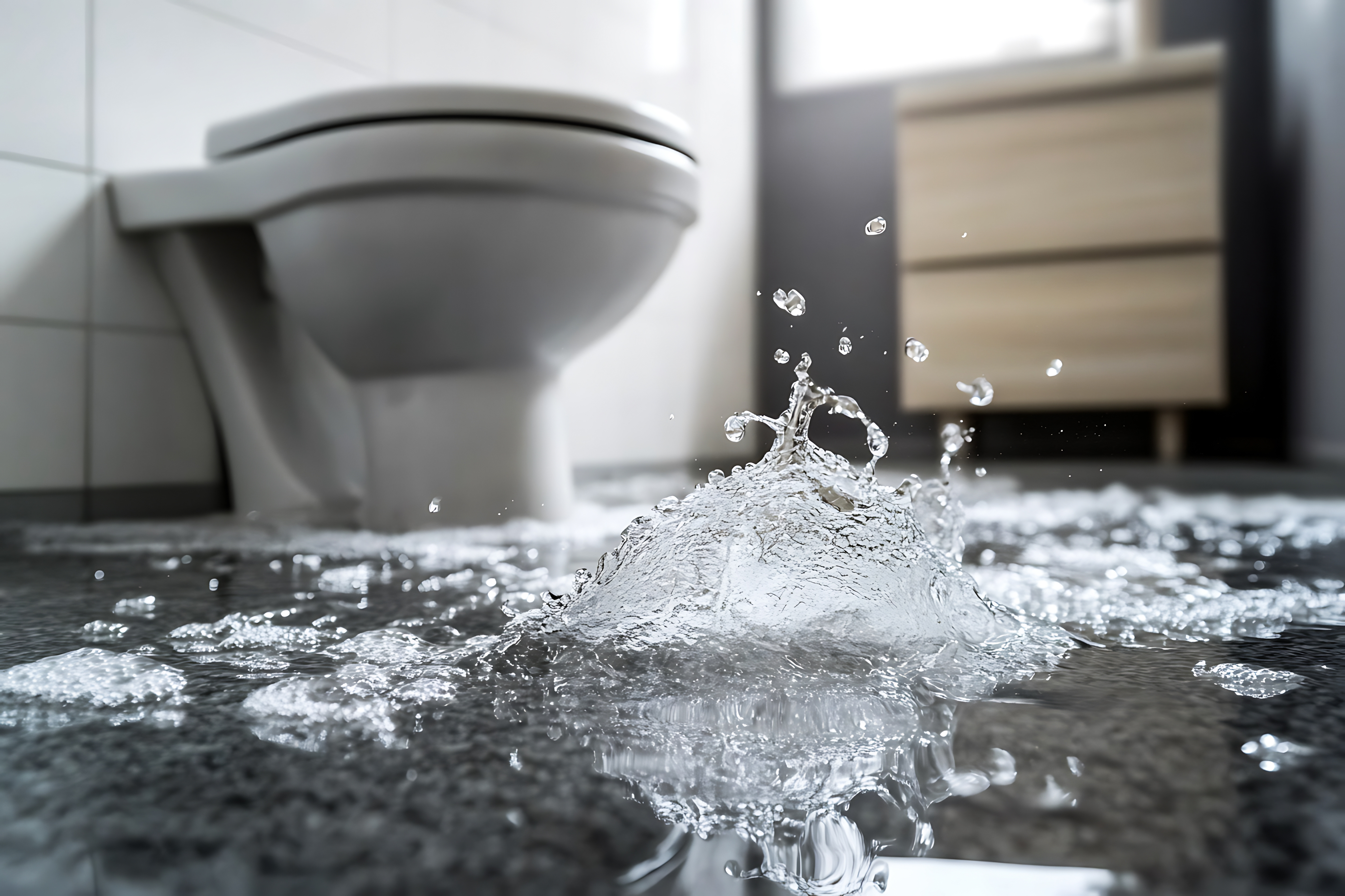 Sewage overflow on bathroom floor requiring professional cleanup in Houston