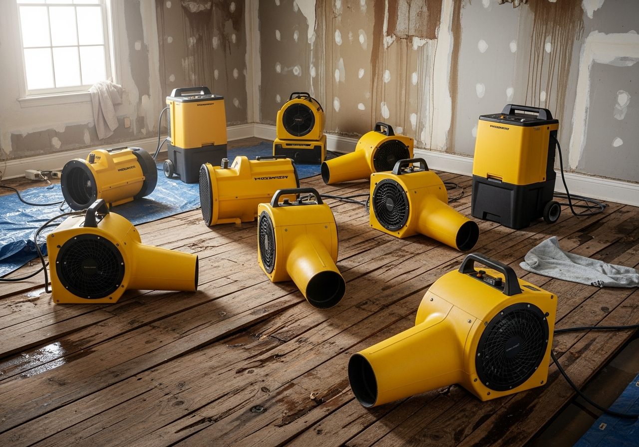 Professional structural drying equipment deployed in Cypress home